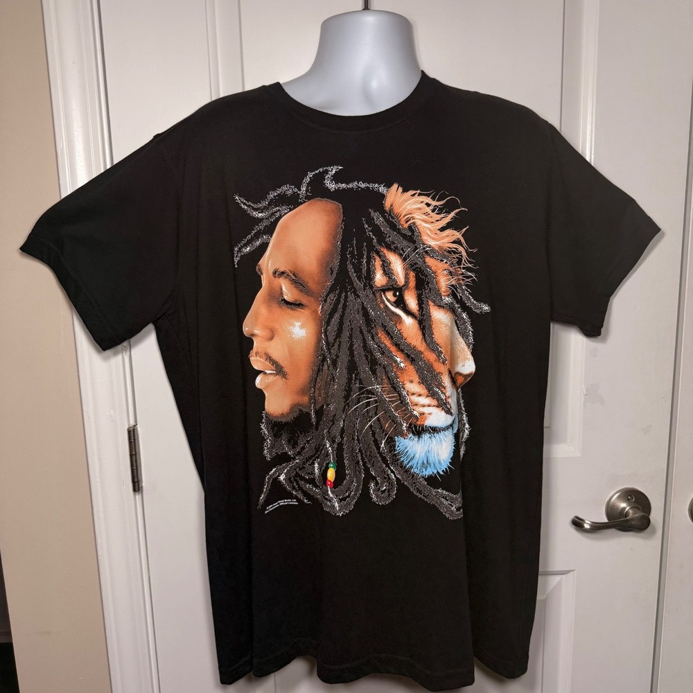 Bob Marley Zion Rootswear Lion Split Face Graphic T-Shirt Black 2XL NEW